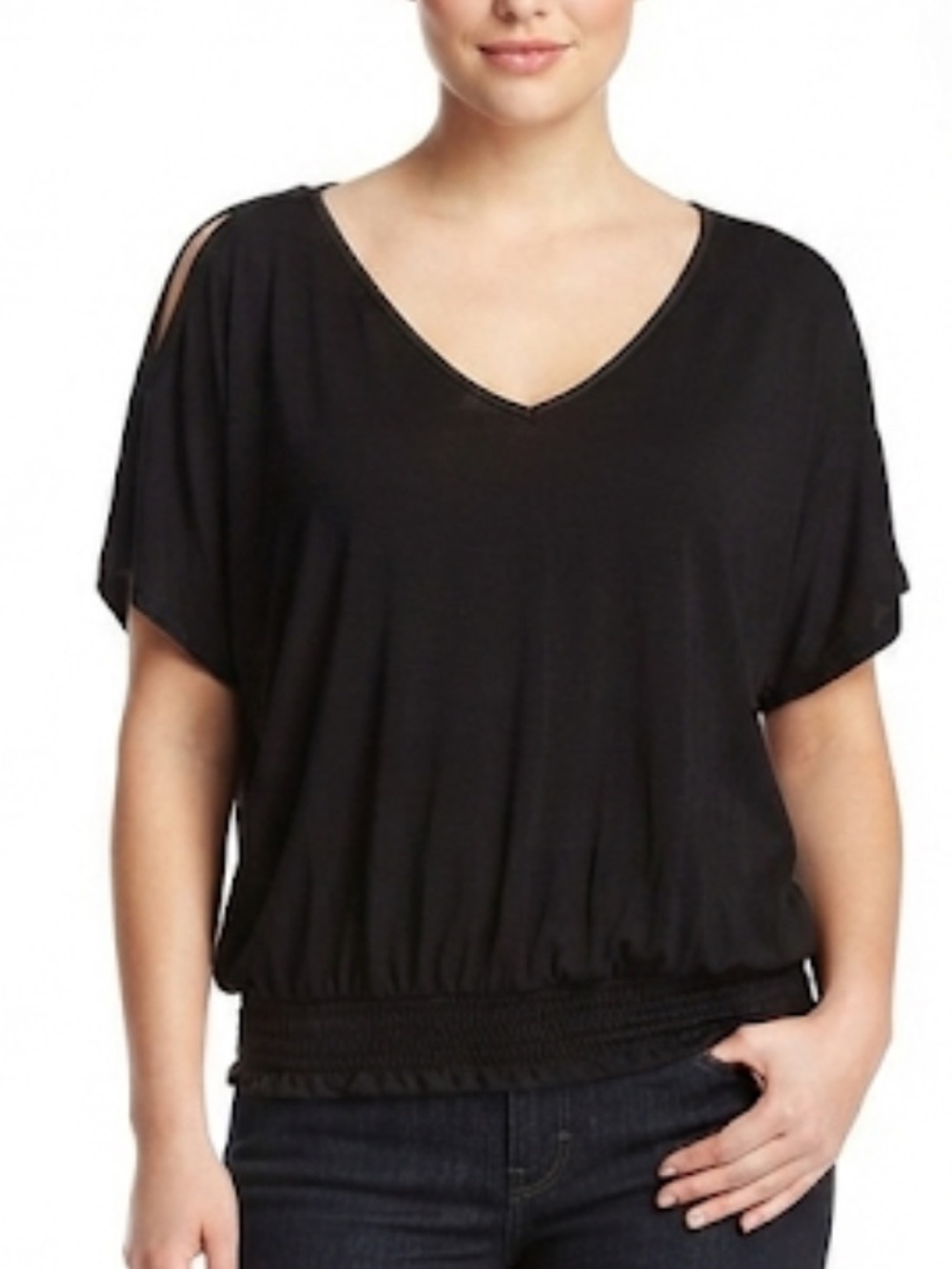 Jessica Simpson Black V-Neck Blouson Dolman Top
